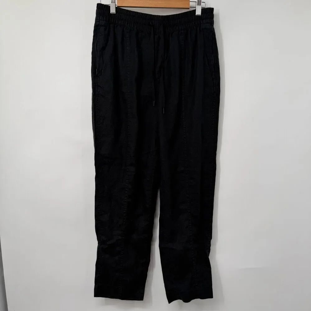 Athleta Black Linen Pull-On Elastic Waist Drawstring Ankle Pants Size Medium